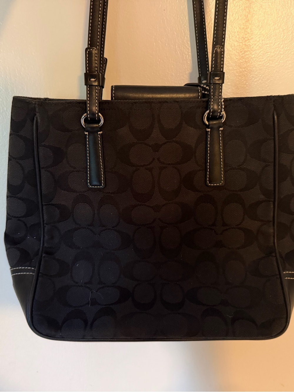 Vintage Y2K Coach Black Signature C Jacquard Shoulder Tote Leather Trim